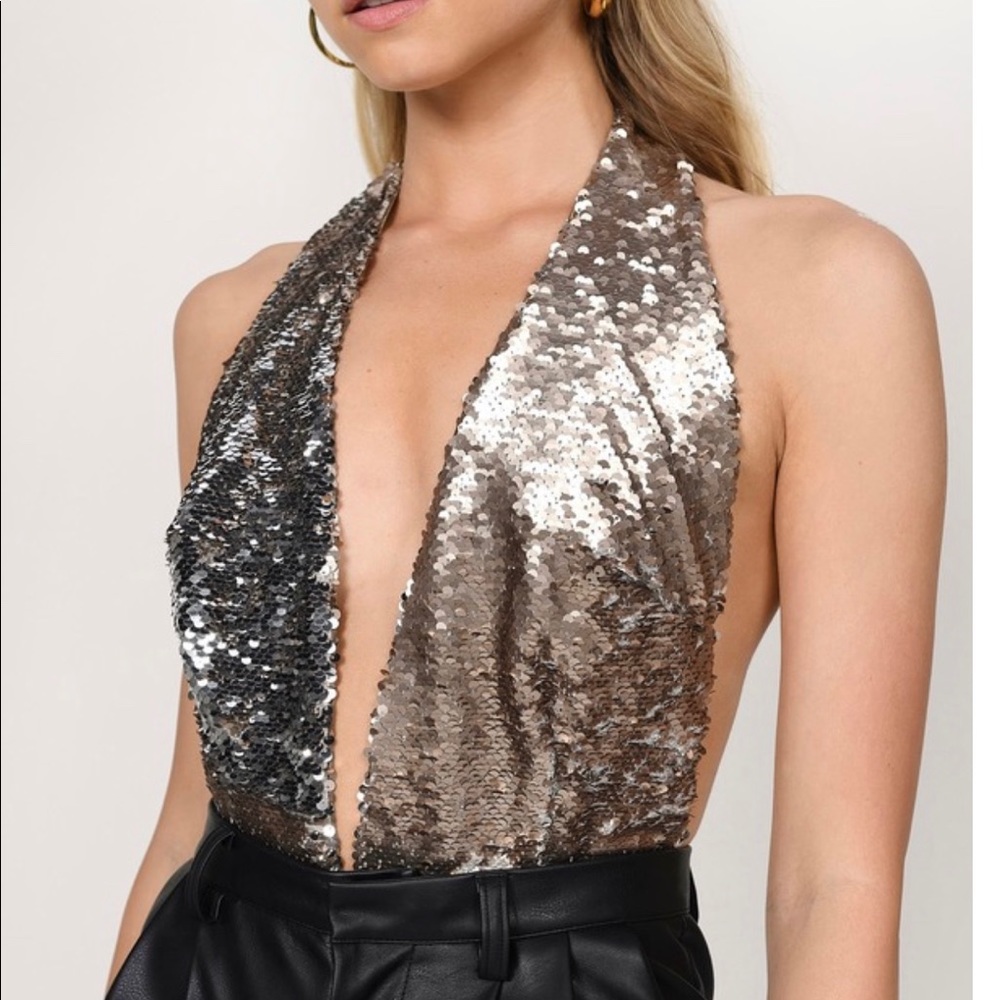 Silver Glitter Sequin Bodysuit